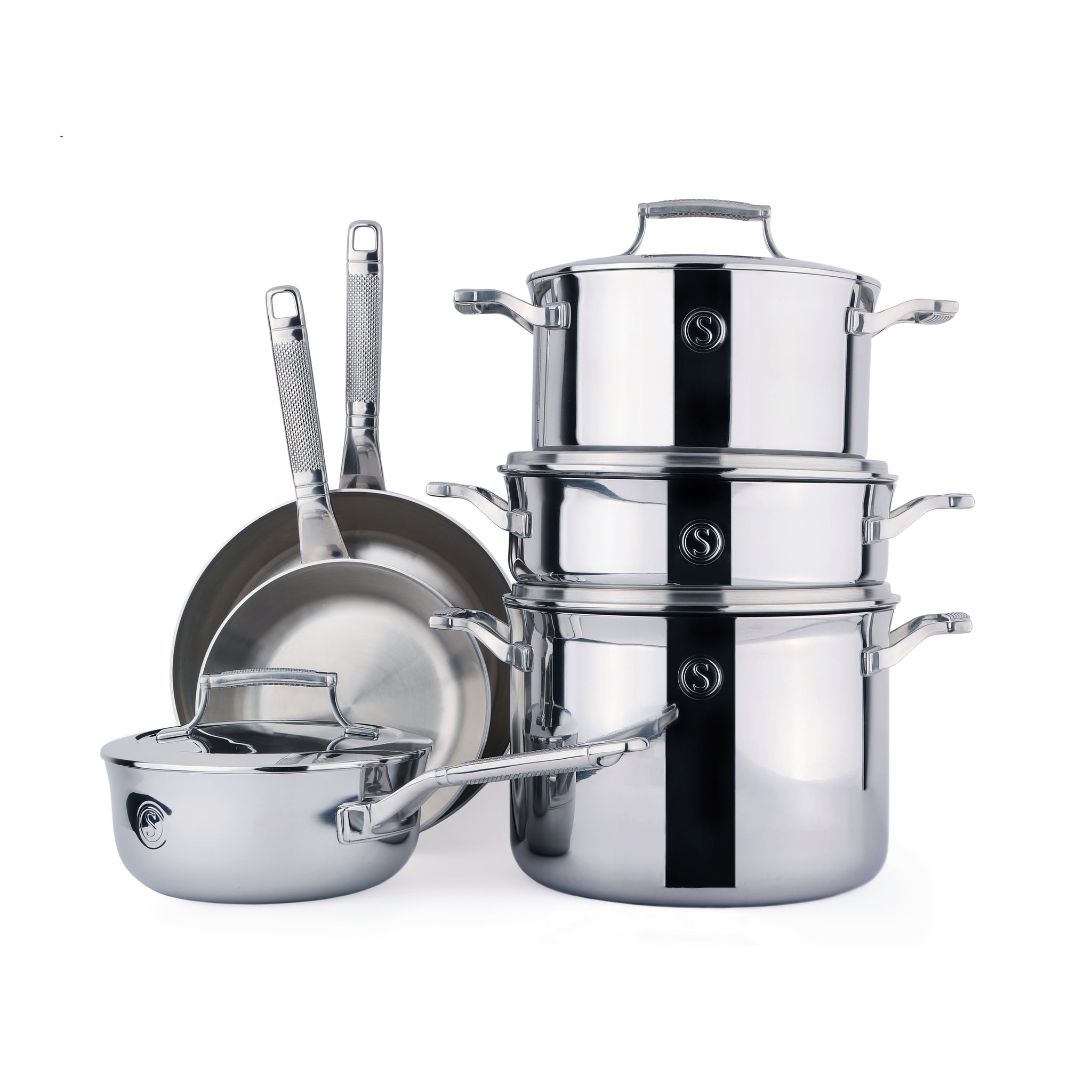 Stainless Steel Tri-Ply 10 Piece Cookware Set - 20cm, 22cm & 25cm