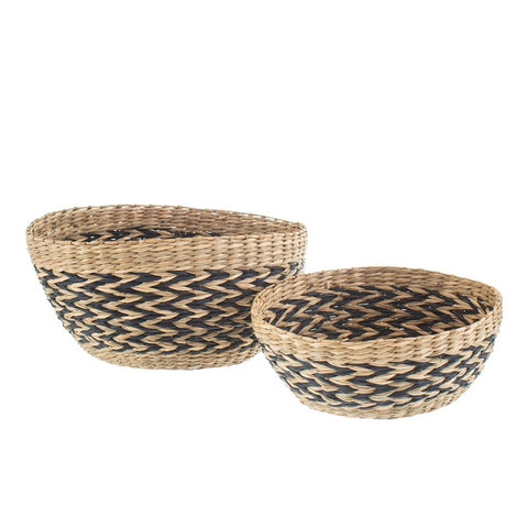 Black Chevron Seagrass Decorative Bowls - Set of 2