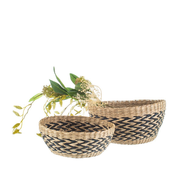 Black Chevron Seagrass Decorative Bowls - Set of 2