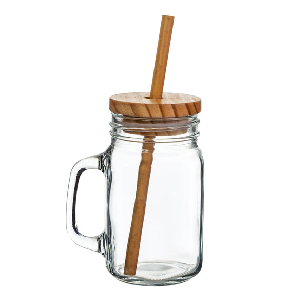Glass Mason Jar & Bamboo Straw