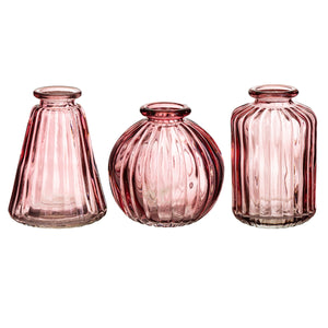 Pink Glass Bud Vases Set of 3